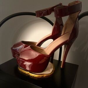 Burgundy Platform Stilettos Ankle Strap Zipper